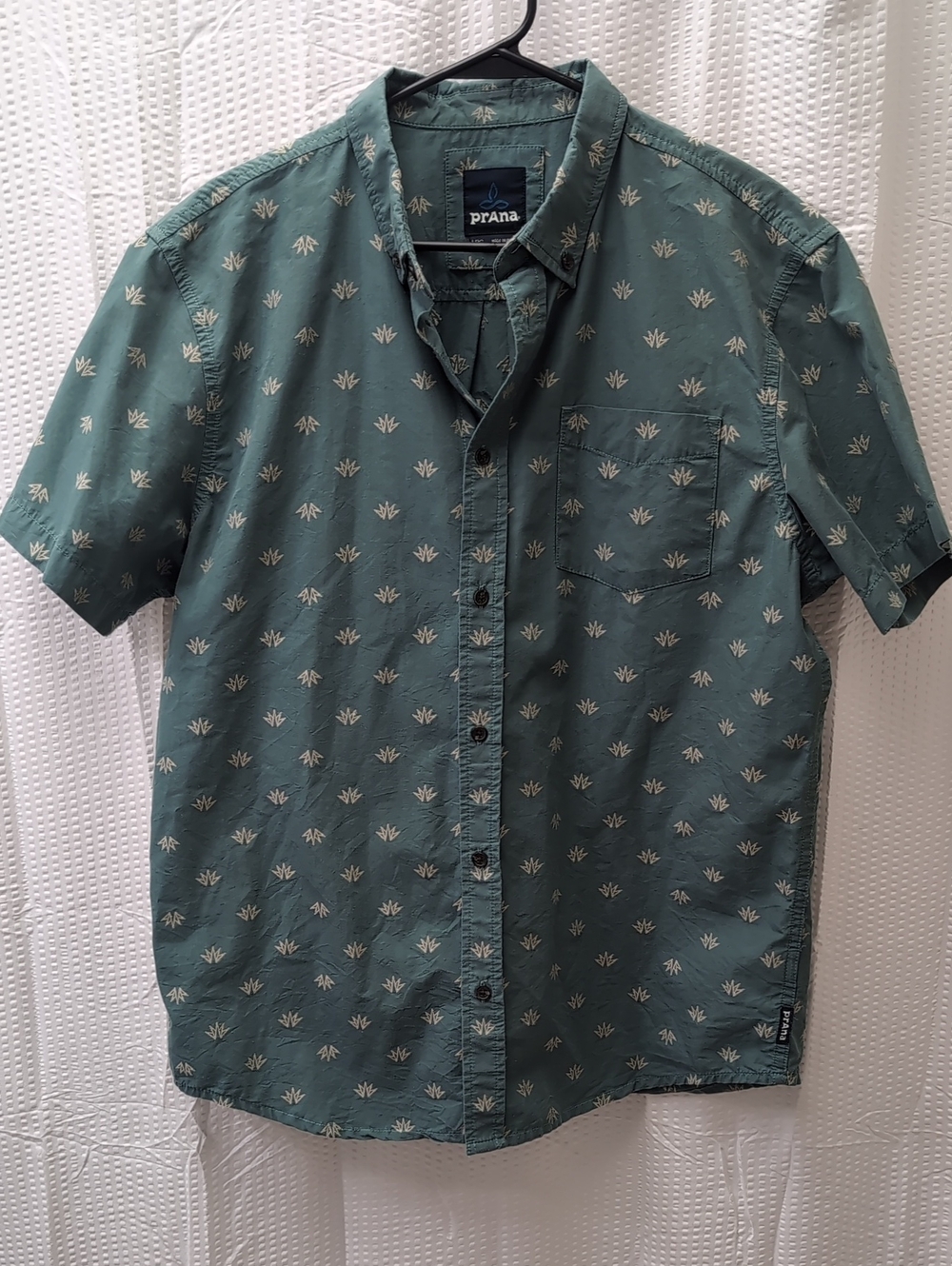 Prana Men's Teal Short-Sleeve Printed Button-Down Shirt